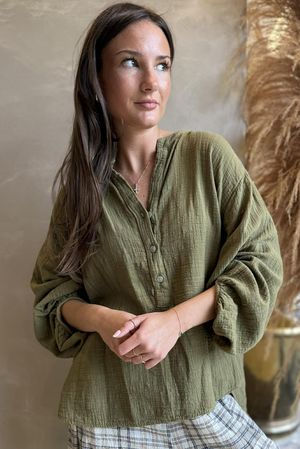 Suri Cushion Cotton Laurie Blouse Deep Olive